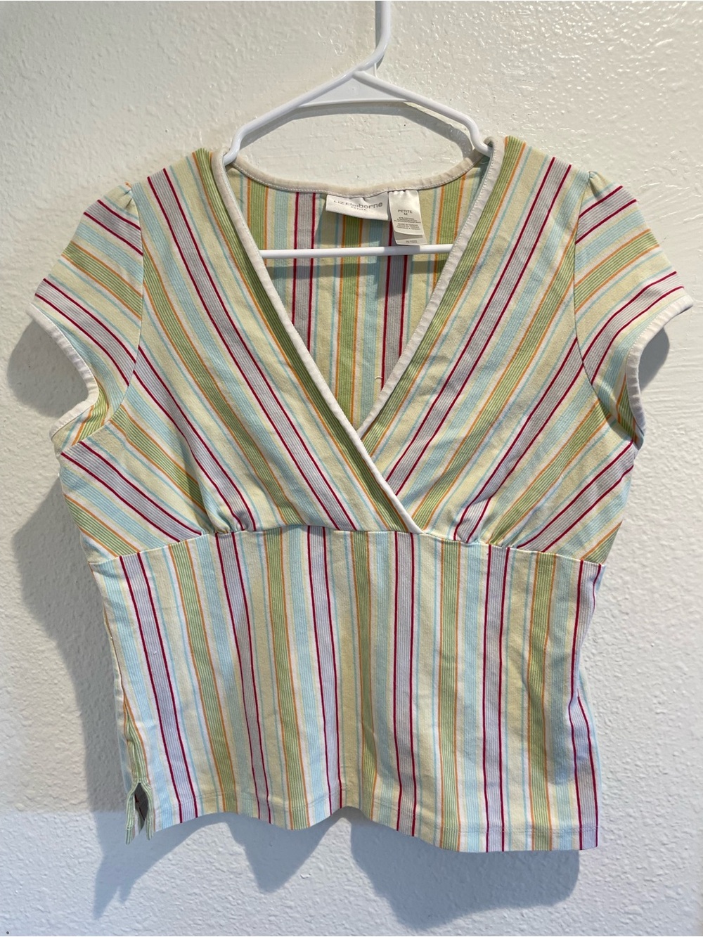 🌈 Vintage 90s Liz Claiborne Pastel Striped Wrap Top PM 🌷